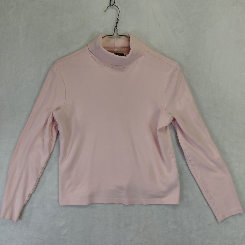 Lauren Ralph Lauren Pink Cotton Turtleneck Long Sleeve Monogram Top Womens M